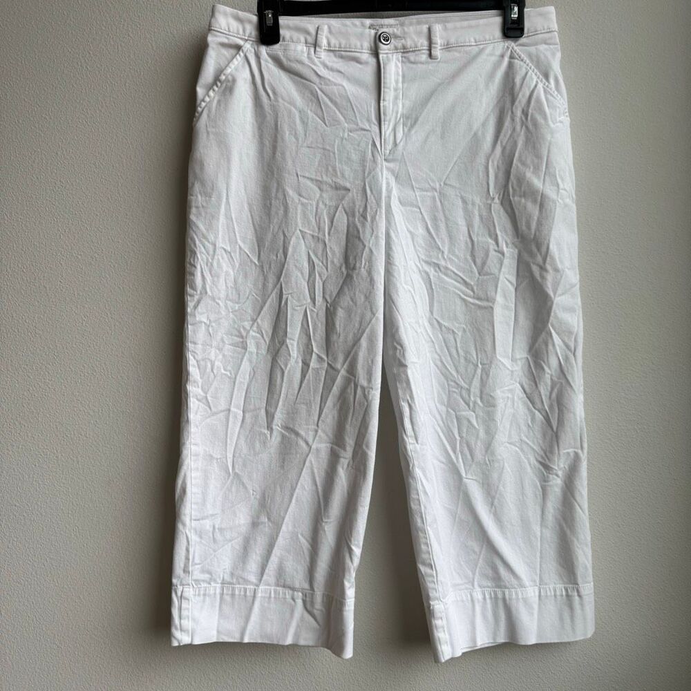 Garnet Hill Size 16 Pants Crop Capri White Straight Leg Mid Rise Women’s Cotton